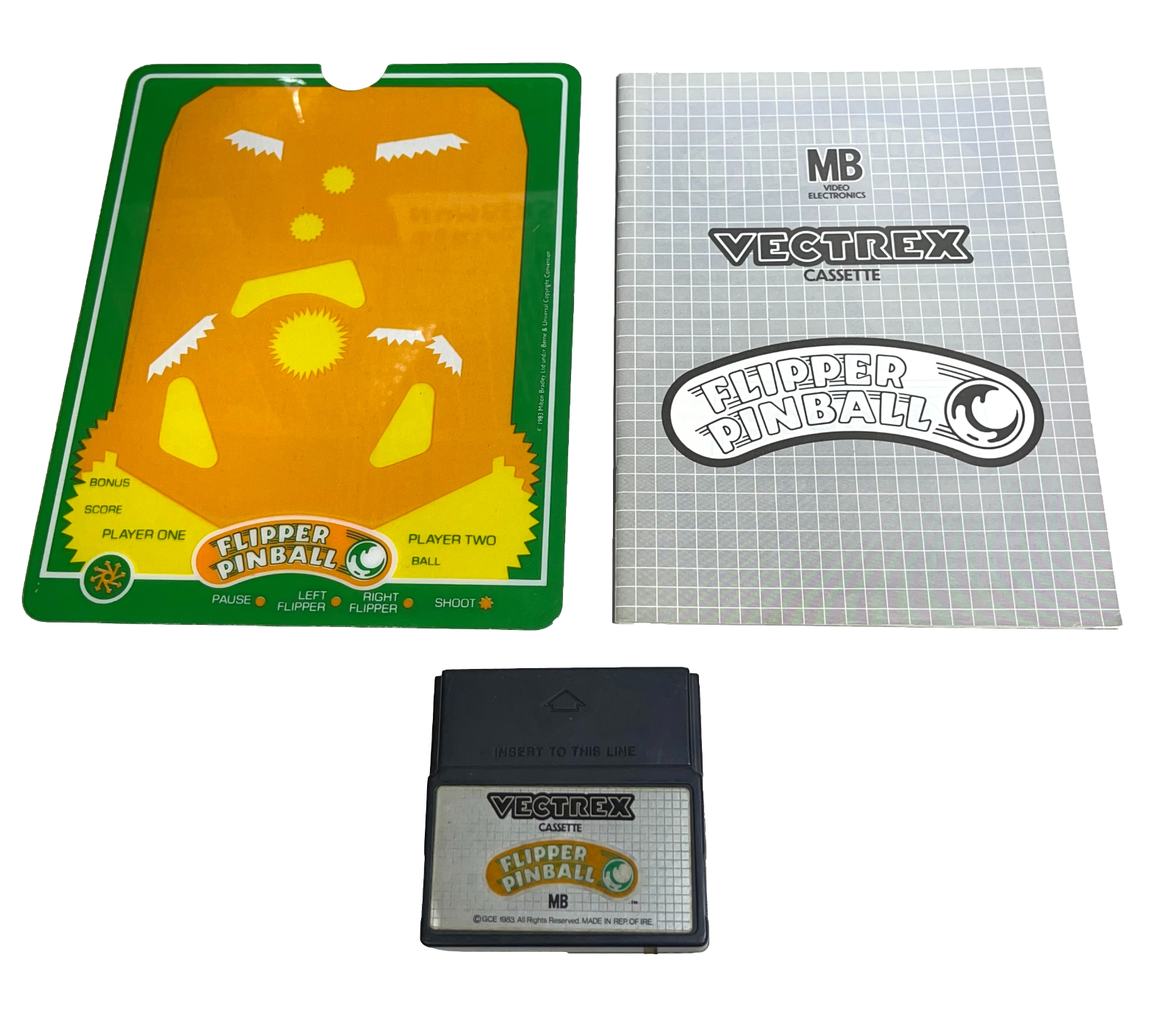 Vectrex Flipper Pinball Video Game Cartridge Overlay & Manual (Preowne