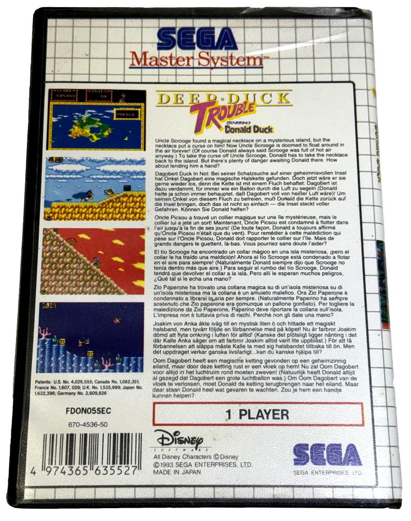 Deep Duck Trouble Starring Donald Duck Sega Master System *Complete*