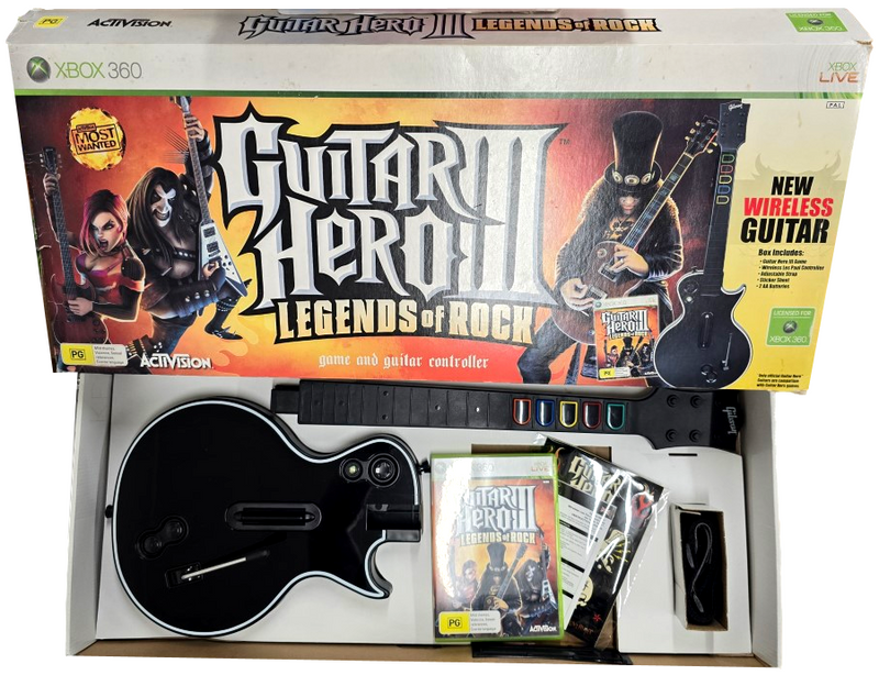 Guitar Hero III Wireless Les Paul Gibson Guitar Controller + Game Xbox 360 Boxed