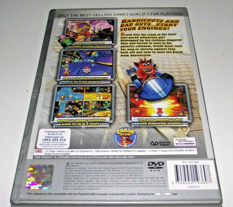 Crash Nitro Kart PS2 (Platinum) PAL "Crash Bandicoot" *No Manual*1