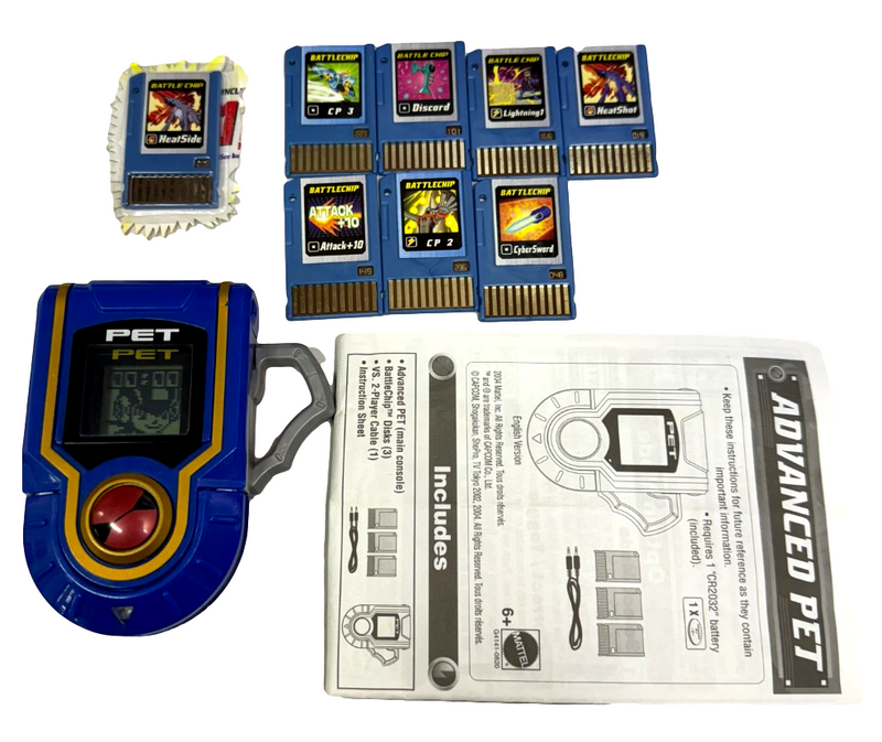 Hand Held Megaman PET Advanced Blue Capcom Game & 8 Battle Chips.