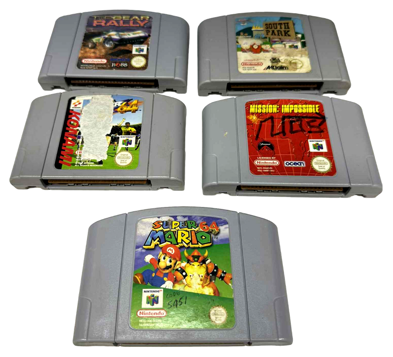 Charcoal Black Nintendo 64 Console Recapped and 2 Controller N64 PAL With 5 Games Mario (Preowned)