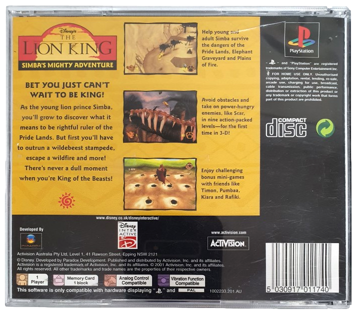 Disney's The Lion King Simba's Mighty Adventure PS1 PS2 PS3 PAL*Complete* (Pre-Owned)