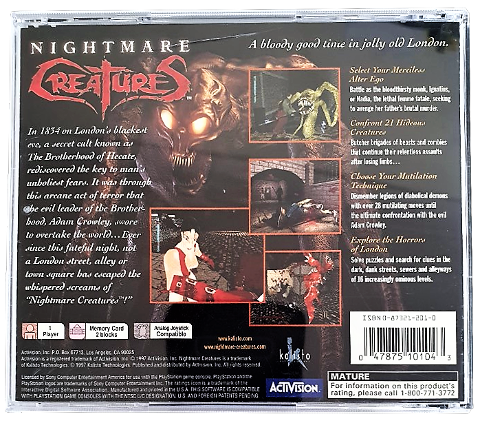 Nightmare Creatures PS1 PS2 PS3 PAL *Complete* (Pre-Owned)