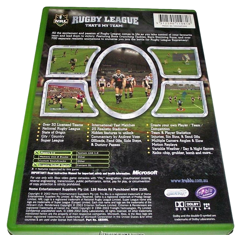 NRL Rugby League XBOX PAL *No Manual*