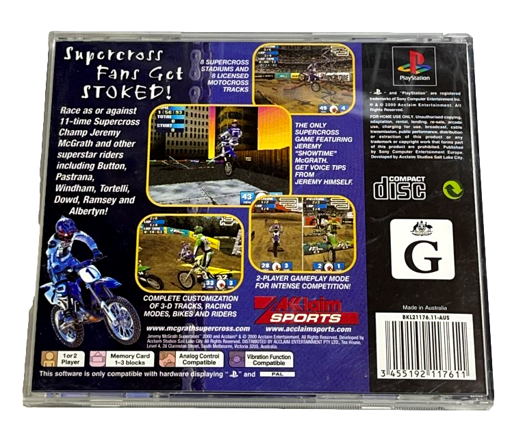 Jeremy McGrath Supercross 2000 PS1 PS2 PS3 PAL *Complete* (Preowned)