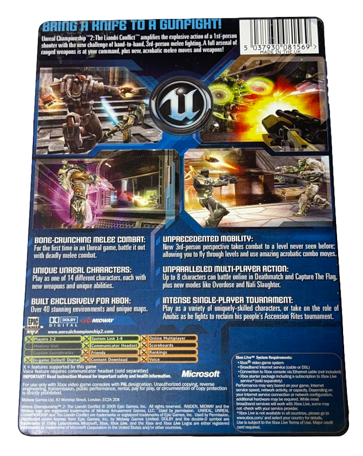 Unreal Championship 2 The Llandri Conflict Xbox Original PAL *Complete* Steelbook (Preowned)