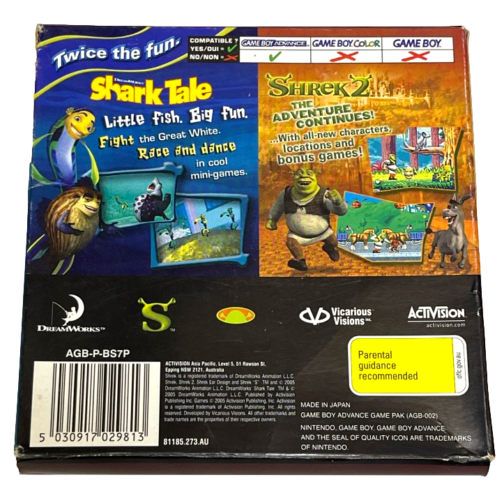 Shark Tale & Shrek 2 Nintendo Gameboy Advance GBA *Complete* Boxed (Preowned)