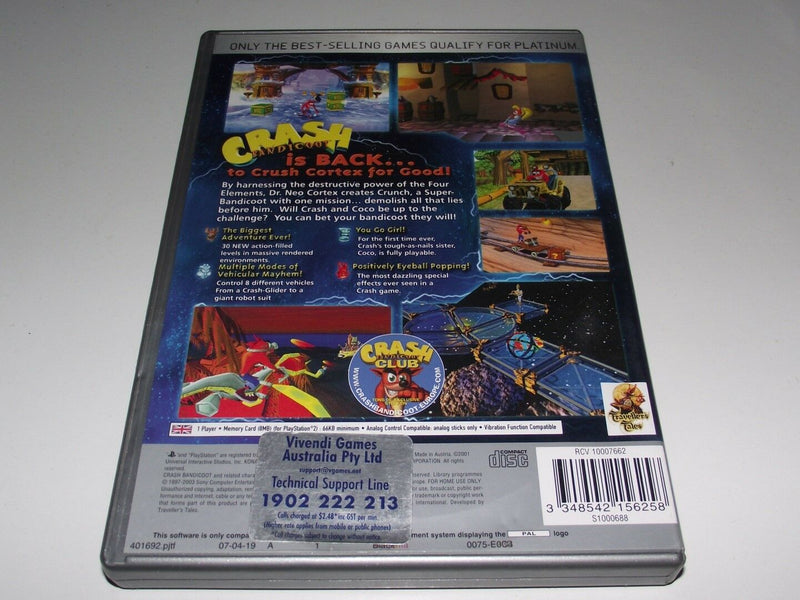 Crash Bandicoot The Wrath of Cortex PS2 (Platinum) PAL *No Manual* (Preowned)