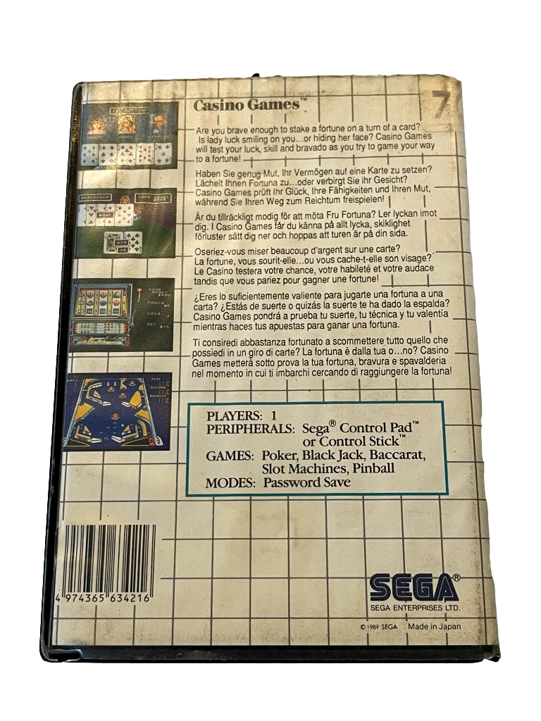 Casino Games Sega Master System *No Manual* (Pre-Owned)