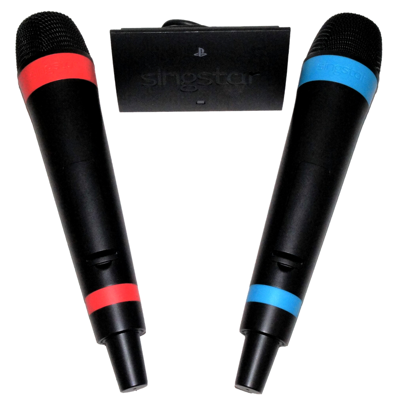 2 Wireless Singstar Microphones + Adapter PS2 PS3 Cleaned Tested (Pre-Owned)