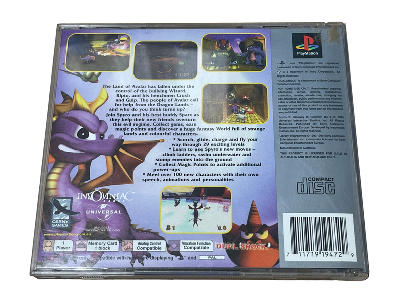 Spyro 2 Gateway to Glimmer PS1 PS2 PS3 (Platinum) PAL *Complete* (Pre-Owned)