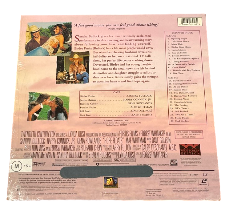 Hope Floats Laserdisc - NTSC - Sandra Bullock, Harry Connick JR