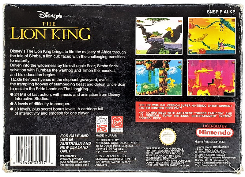 The Lion King Super Nintendo SNES Boxed *Completel* PAL (Preowned)